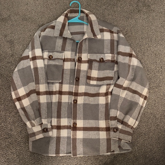 Plaid Button-Up Shacket - Picture 1 of 2